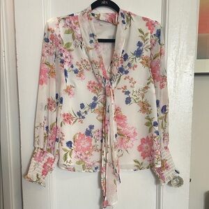 Sugarlips Floral Etienne Tie Neck Blouse (S)